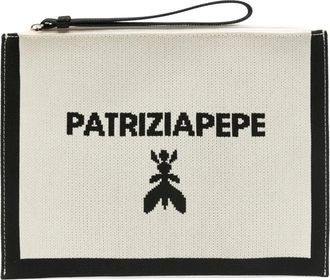 Patrizia Pepe medium logo-jacquard clutch bag - Neutrals