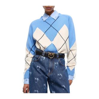 Pinko Pinko, Truien & Vesten, Dames, Blauw, XS, Wol, Berna Pull Argyle Traforato