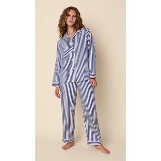 The Cats Pajamas Luxe Pima Pajama in Classic Stripe Navy at Nordstrom, Size X-Large