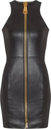 Balmain leather mini dress - women - Lamb Skin/Viscose/Cotton - 38 - Black