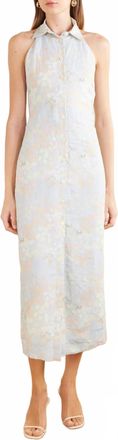 Bernadette Cici Jasmin Floral-Print Linen Halterneck Midi Dress In Soft Blue Multi