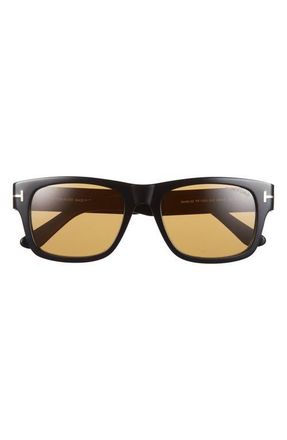 Tom Ford Smith-02 55mm Rectangular Sunglasses in Shiny Black/vicuna Lens at Nordstrom