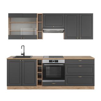 Vicco Mueble De Cocina Fame-line, Antracita Casa De Campo/roble Kraft Dorado, 235 Cm, Et Roble