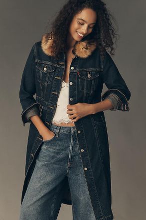 Levi's Faux Fur Collar Belted Denim Coat Jacket
