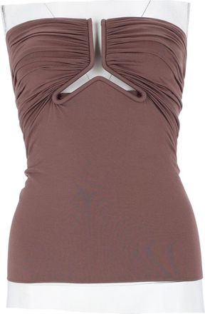 Rick Owens Ruched Strapless Brown Bustier With V-Cut Design