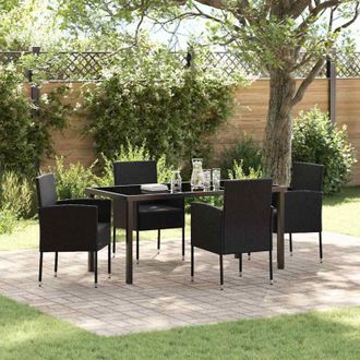 vidaXL Conjunto De Comedor De Jard&iacute;n Con Coj&iacute;n 5 Pcs Negro Polirat&aacute;n Vidaxl