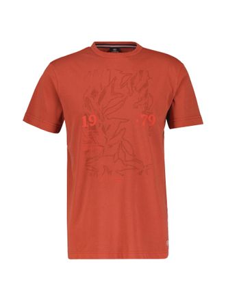 Lerros T-Shirt LERROS T-Shirt mit Brust-Print, Herren, Gr. S, rot (deep coral rot), 100% Baumwolle, Rundhals, Shirts T-Shirt