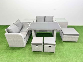 Fimous 8 Pieces Outdoor PE Rattan Sofa Set with Cushions 2 Side Tables in Light Grey