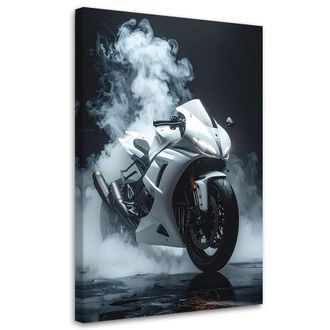 Feeby Cuadro Sobre Lienzo, Motocicleta Deportiva Blanca, 80x120