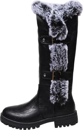 Generic Boots For Women Chunky Sole Round Toe PU Leather with Buckle Mid Calf Snow Boots Elegant Stylish Casual Shoes Comfortable Autumn Winter size 5.5