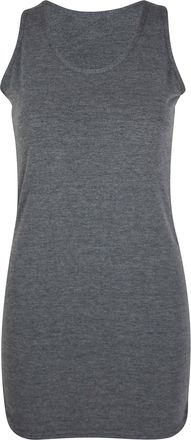 Purple Hanger Womens New Plain Round Scoop Neck Sleeveless Racer Back Ladies Long Length Stretch Muscle Vest Top Dark Grey Size 8 - 10