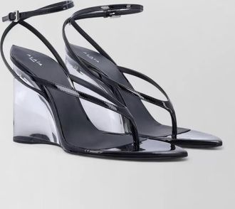 Alaia plexiglass wedge thong sandal calfskin strap
