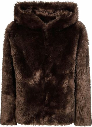 P.A.R.O.S.H. Brown Hooded Faux Fur Down Jacket