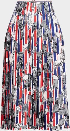 Thom Browne Hector Striped Pleated Midi Skirt