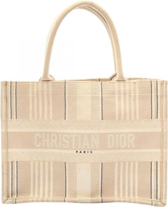 Dior Beige Black Ivory Canvas Handbag Tote Bag (Pre-Owned)