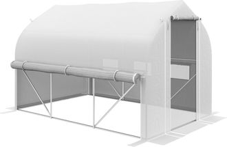 OUTSUNNY 3 x 2m Walk-in Tunnel Greenhouse - Roll Up Sidewalls - Mesh Door | TJ Hughes White