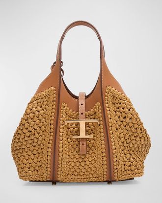 Tod's Mini Raffia T Timeless Tote Shopping Bag