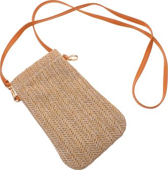 Supvox Womens Straw Woven Crossbody Cellphone Bag Small Shoulder Purse with Coin Pocket Beige Summer Beach Bag for Mobile Phone and Cards Storage