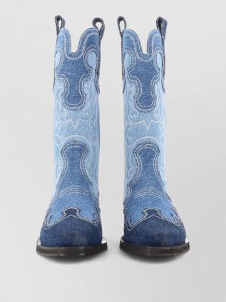 Ganni western boots contrast stitching embroidered mid calf
