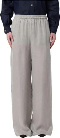 Emporio Armani Broek met wijde pijpen en elastische tailleband - Dames - Wijde Broeken - Grijs - L - Broeken
