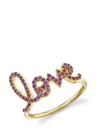 Sydney Evan Anello Love Script grande in oro giallo 14kt con diamanti