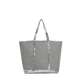 Generic Compatible For Canvas Zipped Tote Bag,Large Capacity Vintage Contrast Color Women Shoulder Everyday Handbag(A-grey-35x17x33cm)