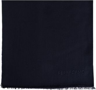 Ferragamo Cashmere Sjaal met Geborduurd Logo - Heren - Sjaals - Blauw - ONE Size - Kasjmier - Accessoires