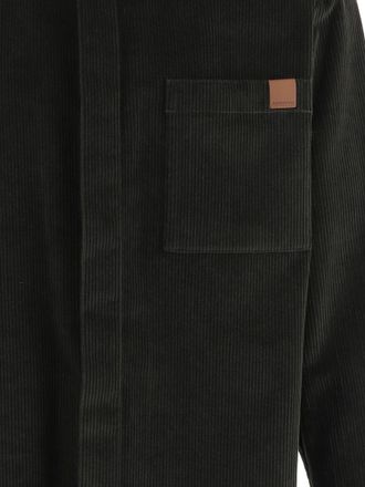 Darkpark Mens Ribbed Cotton Velvet Shirt Dark Green