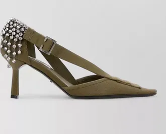 Prada crystal-embellished canvas pumps