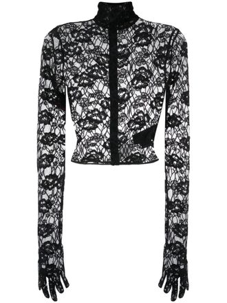 Saint Laurent floral-jacquard point desprit tulle blouse - Black