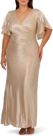 Adrianna Papell Metallic Flutter Knit Mermaid Gown in Alabaster at Nordstrom, Size 14W