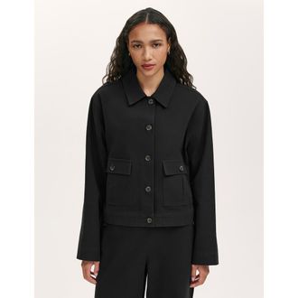 Finery Kelsie Cotton Canvas Button Front Jacket in Black at Nordstrom, Size 14