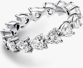 Pandora Sterling Silver Band Of Clear Hearts Ring, Size 52
