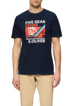 s.Oliver T-Shirt S.OLIVER, Herren, Gr. M, blau (navy), Obermaterial: 100% Baumwolle, bedruckt, regular fit taillenbedeckt, Rundhals, gerader Abschluss, Shirts 