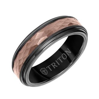 Triton 7MM Espresso Tungsten Carbide Ring with Hammered Center and Step Edge in Brown at Nordstrom, Size 11.5