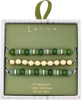 Leith Set of 3 Beaded Stretch Bracelets in Green Multi- Gold at Nordstrom Rack