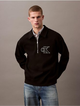 Calvin Klein Jeans Calvin Klein Mens Varsity Monogram Logo Quarter Zip Sweatshirt - Black - XL