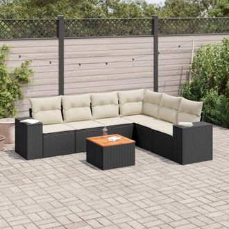 vidaXL Vidaxl - Set De Comedor De Jard&iacute;n 7 Pzas Y Cojines Rat&aacute;n Sint&eacute;tico Negro