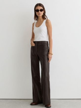 Reiss Chocolate Brown Leather Patch-pocket Flared Trousers, 04R