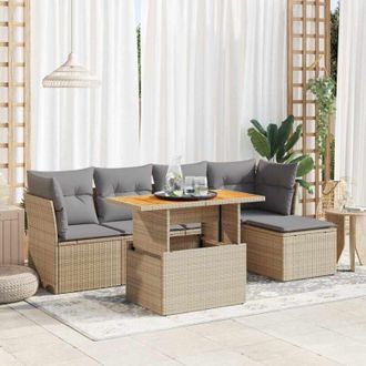 vidaXL Vidaxl - Juego De Sof&aacute;s Jard&iacute;n Con Cojines 6 Pzas Rat&aacute;n Sint&eacute;tico Beige