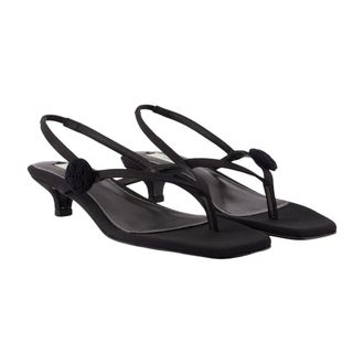 Toteme Womens Knotted Thong Strap Heel Sandal Black Synthetic