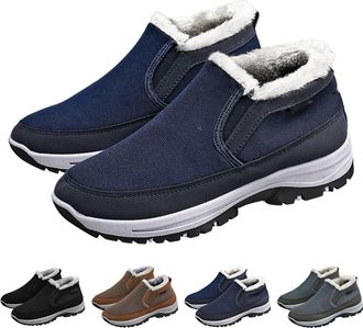 Generic Mens Winter Warm Snow Boots Size 6.5, Wide Toe Lightweight Slip On Shoes Non-Slip Thermal Furry Lining Shoes with Arch Support Outdoor Casual Comforta