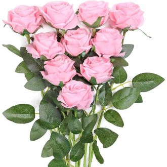 OEM 10 Rosas Artificiales, Ramo De Rosas Artificiales De Un Solo Tallo, Adecuado Para Decoraci&oacute;n Del Hogar, Bodas Y Fiestas (rosa)