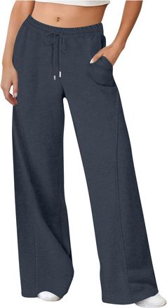 Generic Womens Tracksuit Bottoms Womens Wide Leg Sweatpants Elastic Waist Drawstring Tracksuit Bottoms Loose Fit Pants 2025 Casual Solid Color Trousers with P