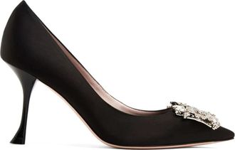 Roger Vivier Bouquet Strass Buckle Pumps - Dames - Pumps - Zwart - 38 1/2 EU - Satijn - Schoenen