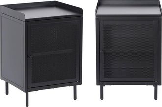 Sweeek Set of 2 industrial black metal bedside tables with 1 mesh door, 40 x 37 x 58,5 cm - Ohio