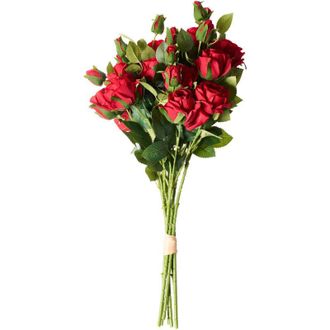 Beliani Ramo De Flores Artificiales Arreglo Floral Preparado Rosas Hecho A Mano 65 Cm Rojo Boiro