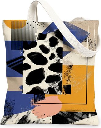 Generic Geometric Canvas Tote Bags, Modern Art Print Reusable Grocery Bags, Stylish Lightweight Washable Shoulder Strap Canvas for, Multicolor, 13x15 Inch