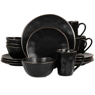 Elama Modern 16 Piece Stoneware Dinnerware Set in Black at Nordstrom