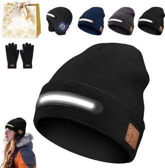 Generic Rechargeable Bluetooth Beanie Hat with Light, TR-BTD3 Smart Bluetooth Beanie with 3-Stage LED Lighting for Winter (Black)